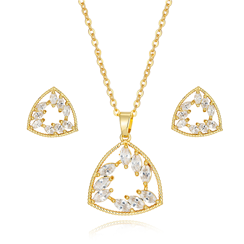 Wholesale Customized Luxurious Triangle Dubai Accessaries For African Women Wedding Gold Jewelry Set