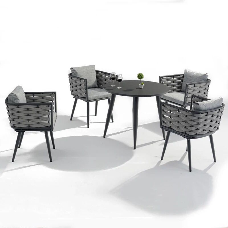 Modern PE Rattan Woven Outdoor Conversation Set with Khaki Cushion and Coffee top