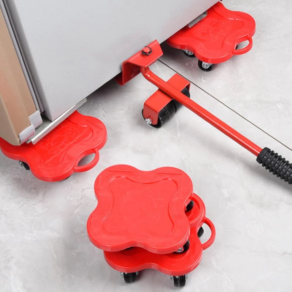 5pcs Sofa Table Easy Move Heavy Stuffs Moving Tool 4 Wheeled Roller with 1 Bar Set Furniture Shifter Furniture Mover Lifter Kit
