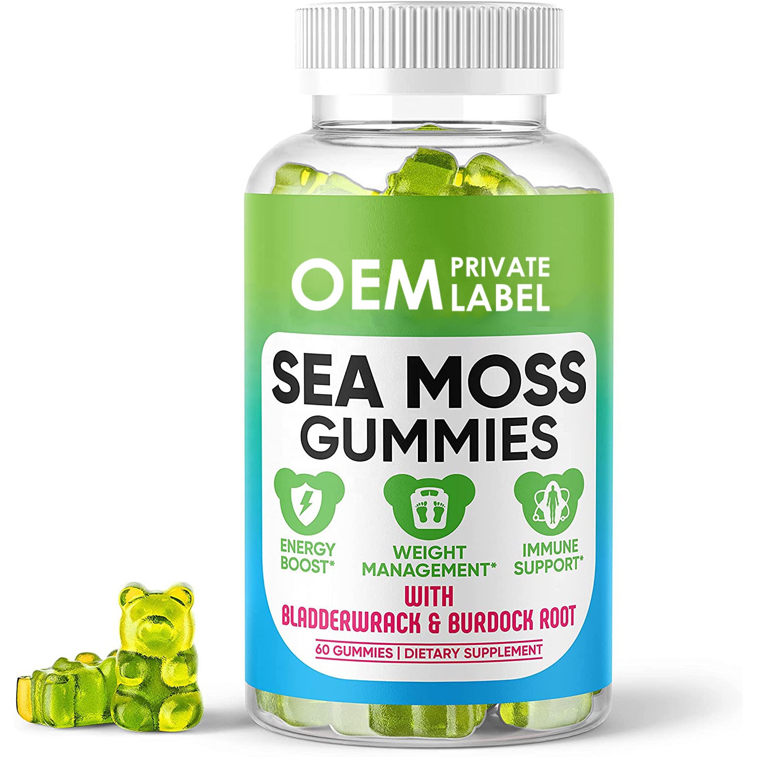 private label vegan sea moss gummies for Immune System 60 Counts seamoss and bladderwrack gummies