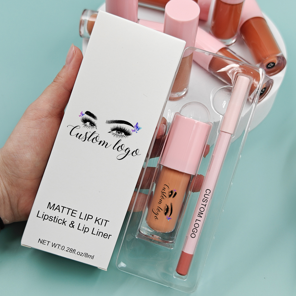 2024 new arrival luxury private label own logo matte lip gloss lip liner set,private label makeup liquid lipgloss lipstick kit