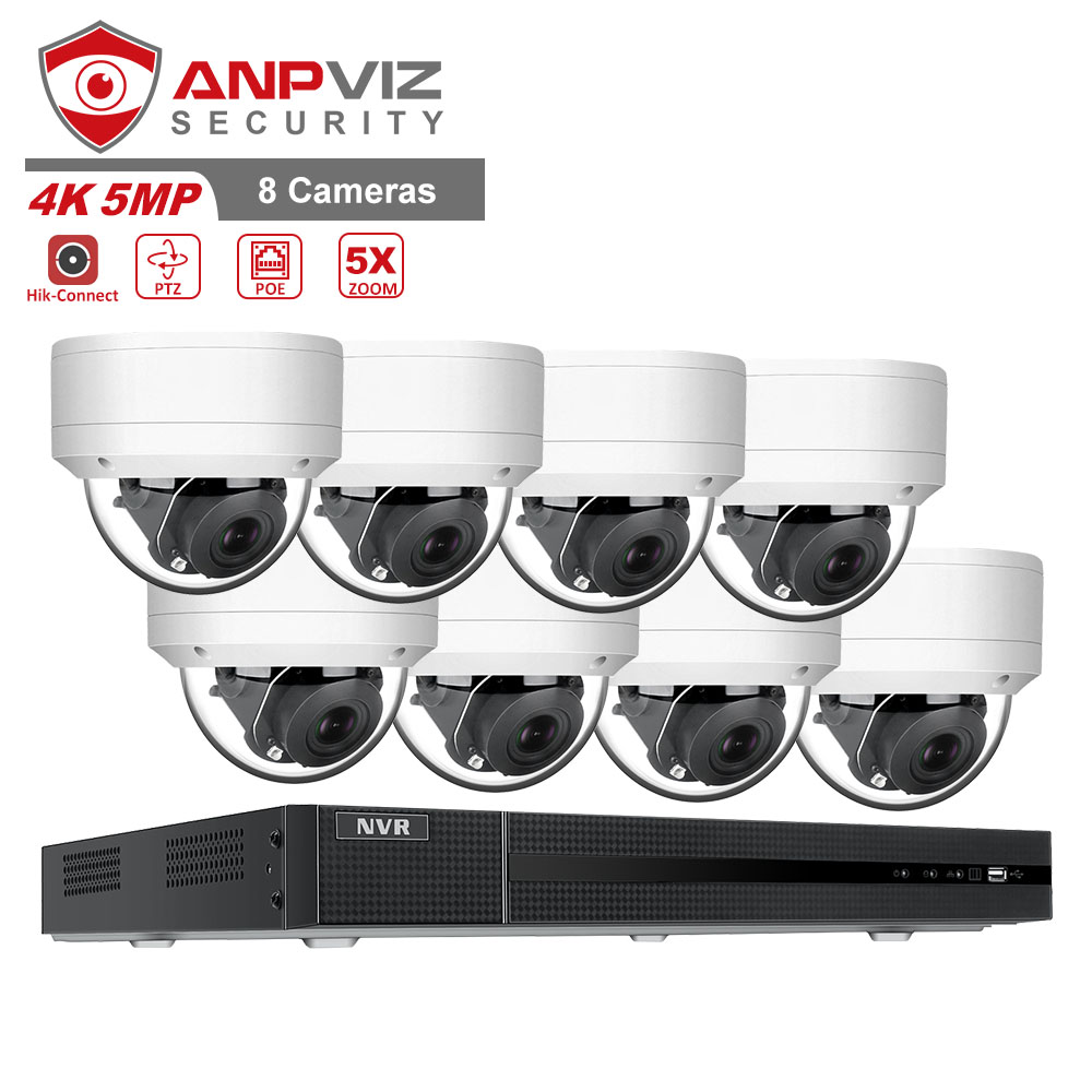IP-камера Anpviz PTZ, 8 шт., 5 Мп, PTZ, 5X, IP66, 16 каналов, 4K, H.265, POE, NVR, поддержка оптического зума, 2,7-13,5 мм, ИК, 30 м
