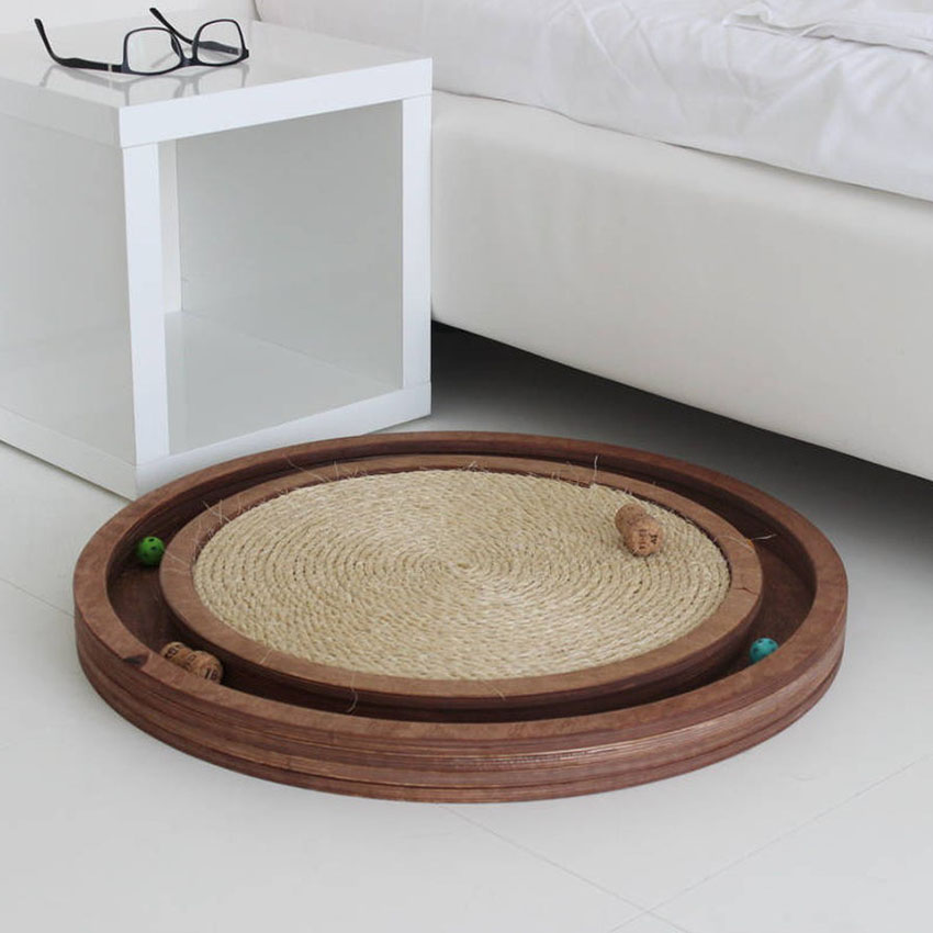Wooden Jute Rope Cat Scratcher Board Cat Scratching Post Play Furniture