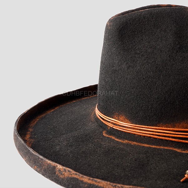 Burning Retro Distressed 100% Wool Wide Large Brim Felt Fedora hats Large Size Fedora hats Custom Logo