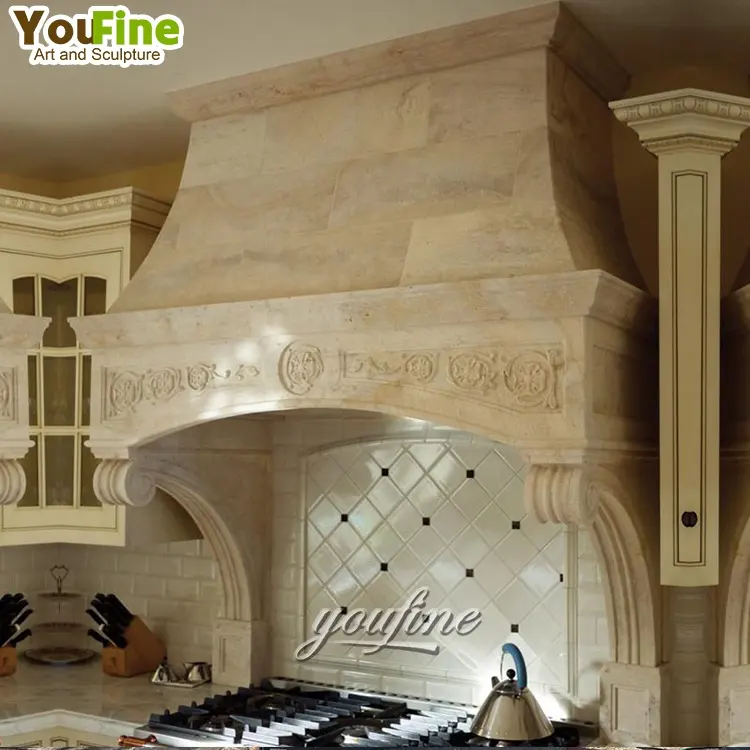 High Quality Hand Carved Marble Ranged Kitchen Hood