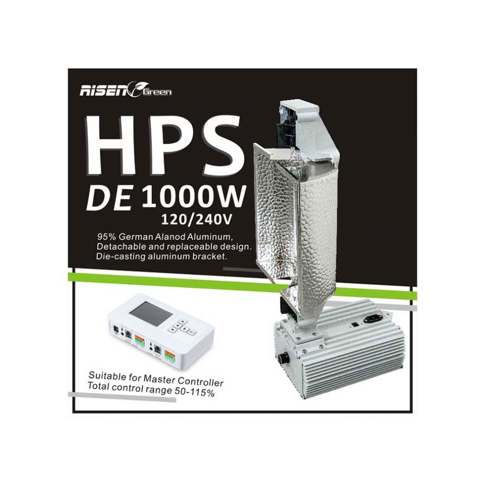 Risen Green 1000W DE HPS Electronic Ballast with Aluminum Reflector Double Ended HPS Grow Light Fixture