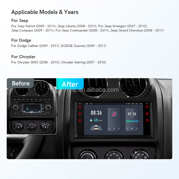 7 inch Android 12 4GB+64GB Car Stereo Multimedia Player with CarPlay Android Auto Coaxial Audio Output for Jeep/Dodge/Chrysler