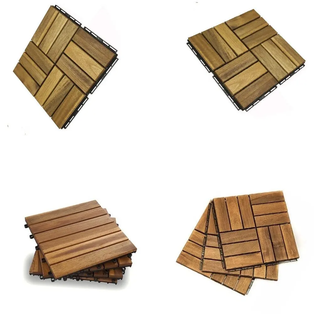 Acacia Wood Interlocking Deck Tiles, Plastic wood composite interlock deck tile or Plastic Decking Flooring Tiles B6539