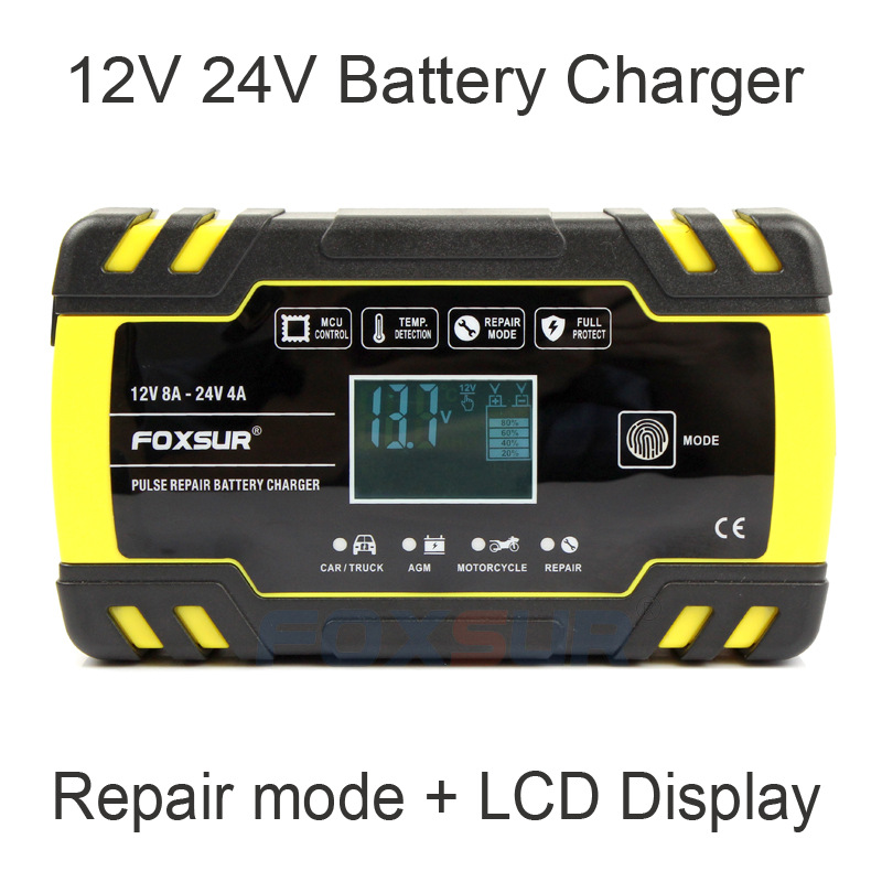 Motorcycle car battery charger 12V 24V truck repair type charger AGM charger