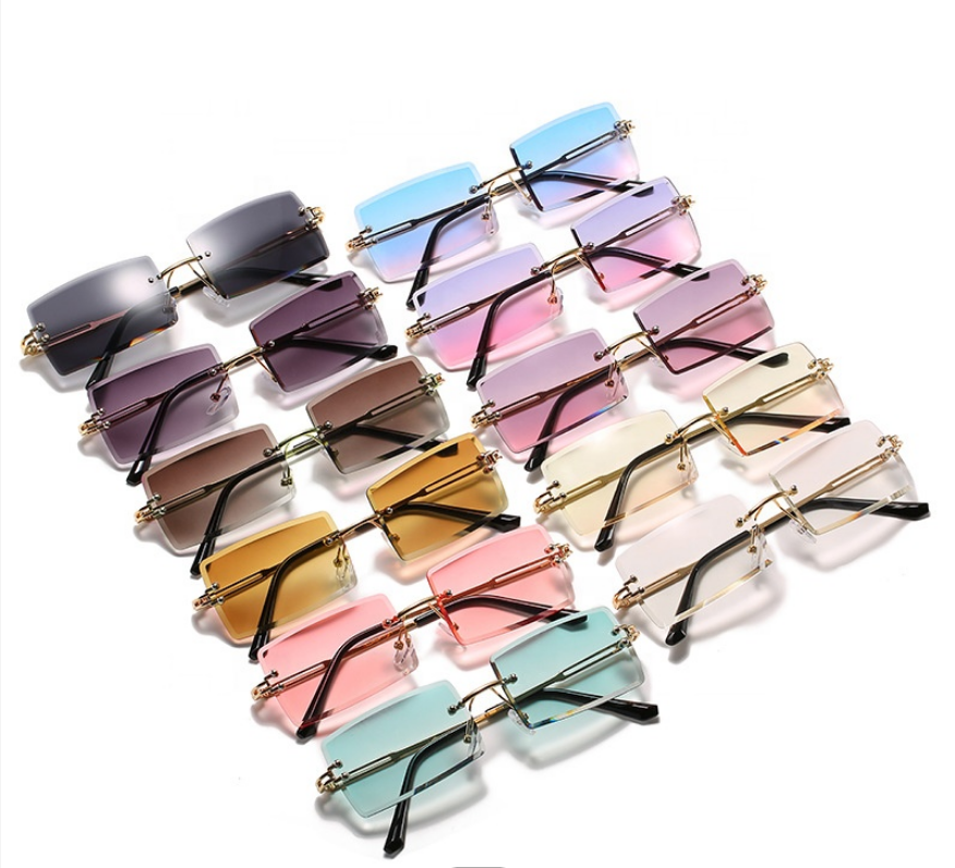 Designer Fashion Men Women Rectangle Frameless Rimless Mirror Sun Shade Glasses Sunglasses