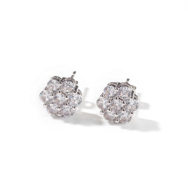 925 Sterling Silver Earrings Bling Snow Flower Cluster Shape Earrings Stud Screw Back For Women Girls