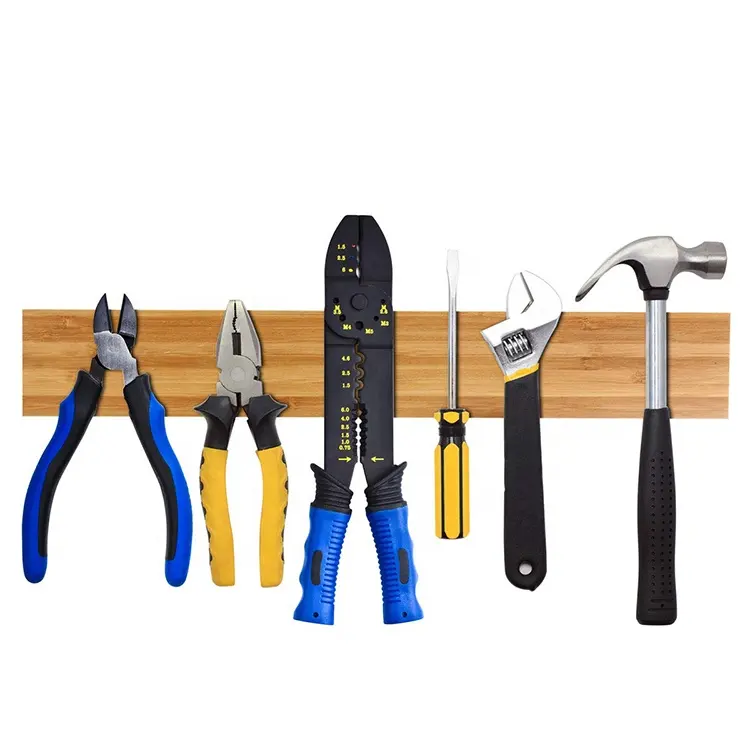 Kitchen Utensil Magnetic Knife Holder, Bamboo Wood Knife Strip Rack Bar Block, Powerful Flush Mounted Space Saver