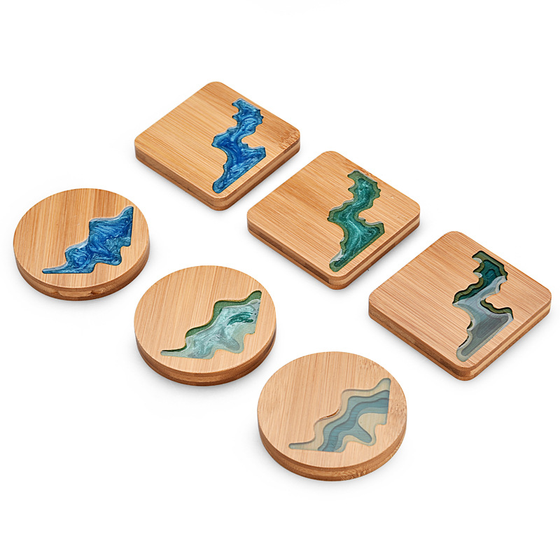 Personality Crysta Epoxy Wood Thermal Insulation Anti-slip Bamboo Mat Saucer Tea Cup Mat Bowl Mat Coaster For Coffee