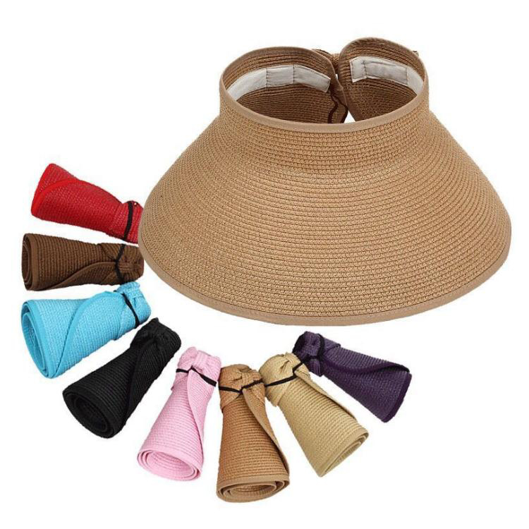 wholesale wide brim women visor hat bow knot decoration visor straw hat beach