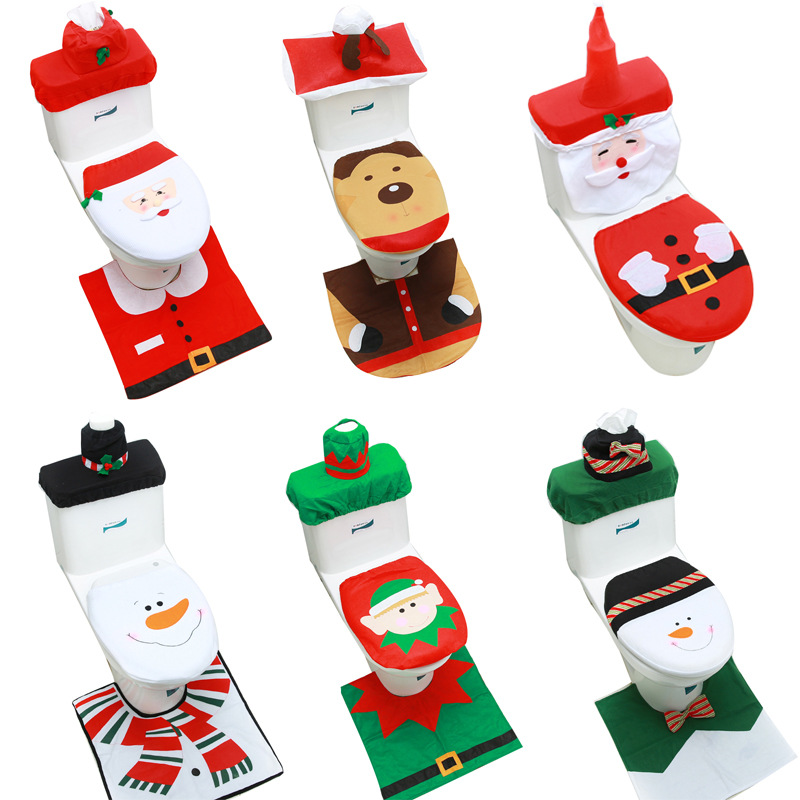 Коврик для унитаза, крышка сиденья, рождественские украшения, Happy Santa, чехол для унитаза и коврик, аксессуар для ванной