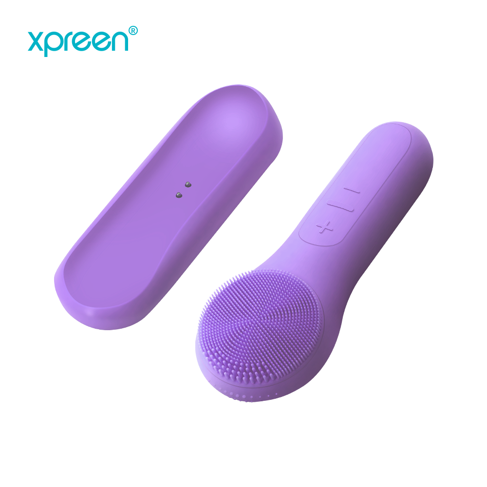 Wireless Electric Waterproof Face Exfoliate Silicone Facial Cleansing Brush with heated, silicone facial cleansing Device