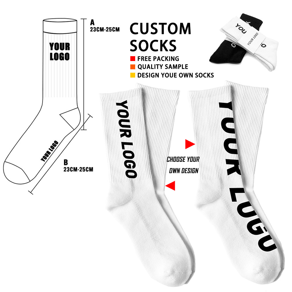 Uron High Quality 100% Cotton Fashion Crew Socks Logo Custom Logo Socks Custom Socks