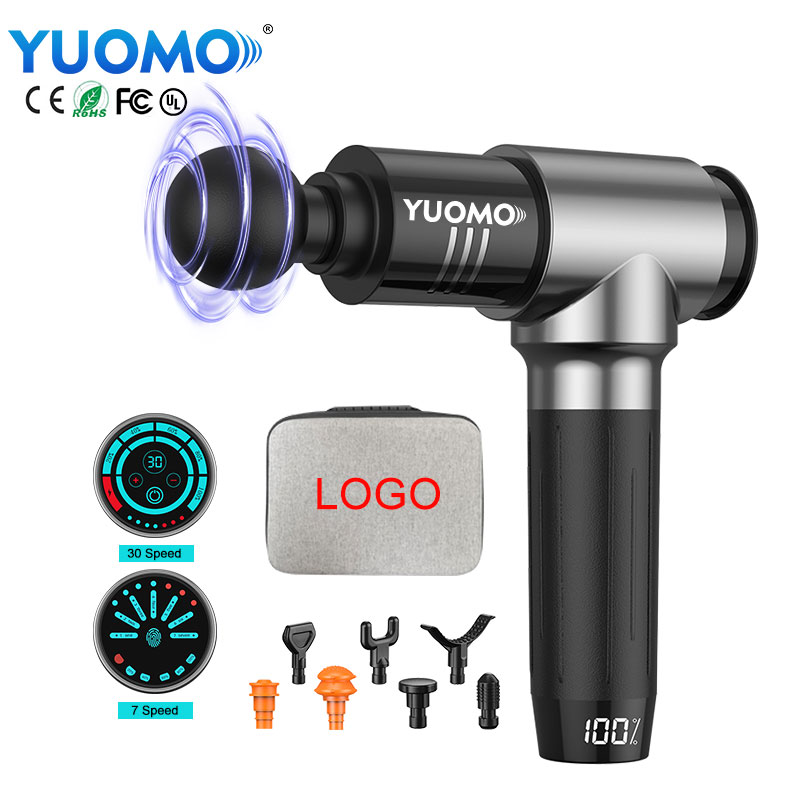 YUOMO 2021 Electric Percussion Vibration Full Body Massager Deep Tissue Fascia OEM with LCD Screen Muscle Massage Gun