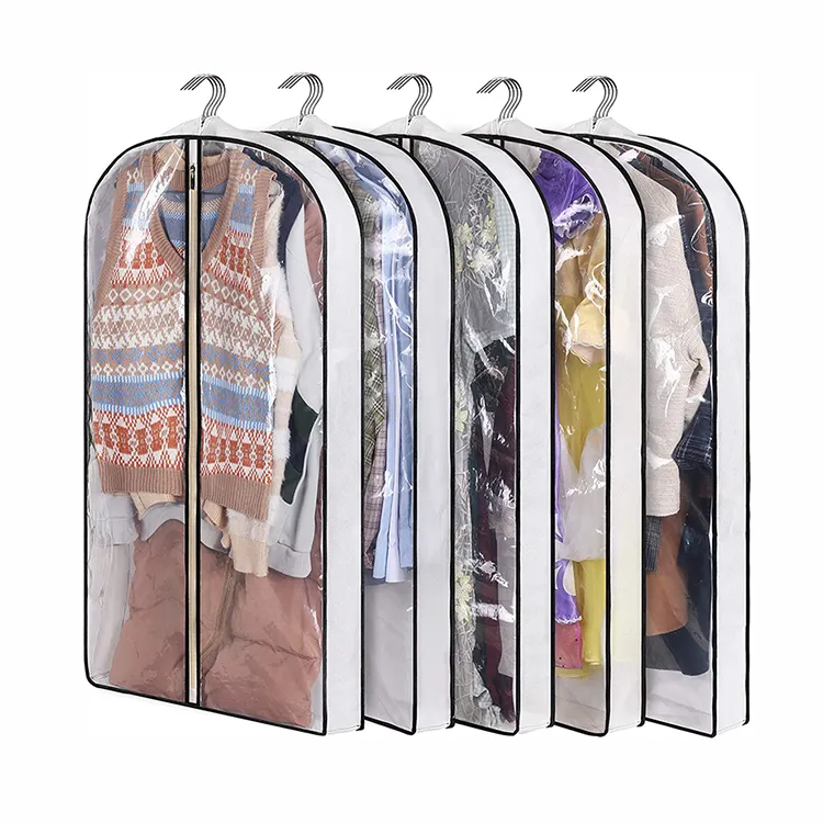 Smooth Zipper Large Capacity Dust Free Moth Proof Hanging Clothes Cover suit Garment bag with 4" Gussetes