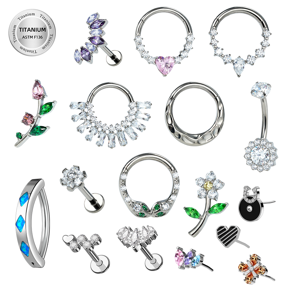 ASTM F136 G23 Titanium Earring CZ Paved Internally Threaded Tragus Cartilage Helix Daith Stud Septum Clicker Pierc Jewelry