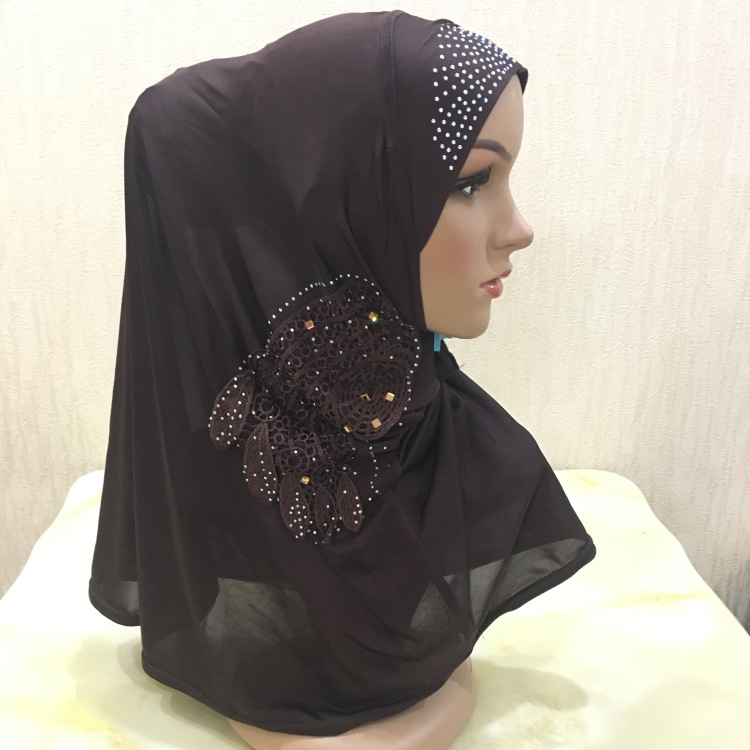 Hot Rhinestone Applique Hijab Worship Headscarf Malay Shawl Spot Wholesale Fashion Ladies Muslim Turbans Cap In Stock