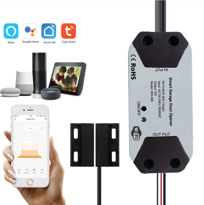 Интеллектуальная беспроводная (Wi-Fi) Tuya garagedoor ролик для гаражных дверей поддержка Alexa Google Home черного и белого цвета, Wi-Fi, мощность
