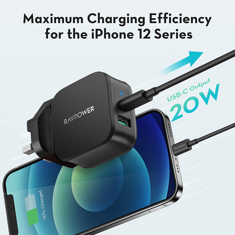 RAVPower Pioneer 20W iphone Wall Charger uk LED Suitable for all kinds of mobile phones
