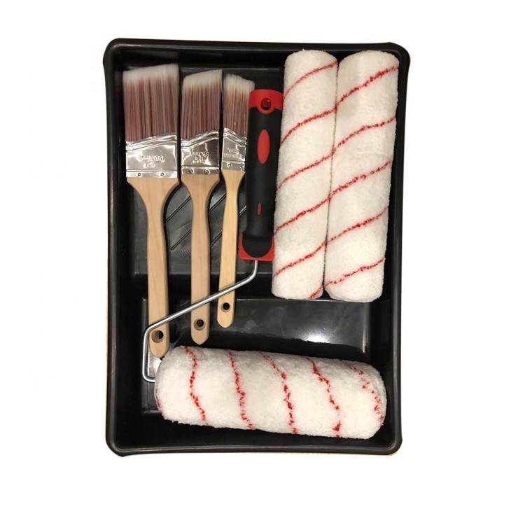 8- Piece Home Painting Supplies Paint Tray Set with Paint Rollers, Paint Brushes and Trays for Interior and Exterior Painting