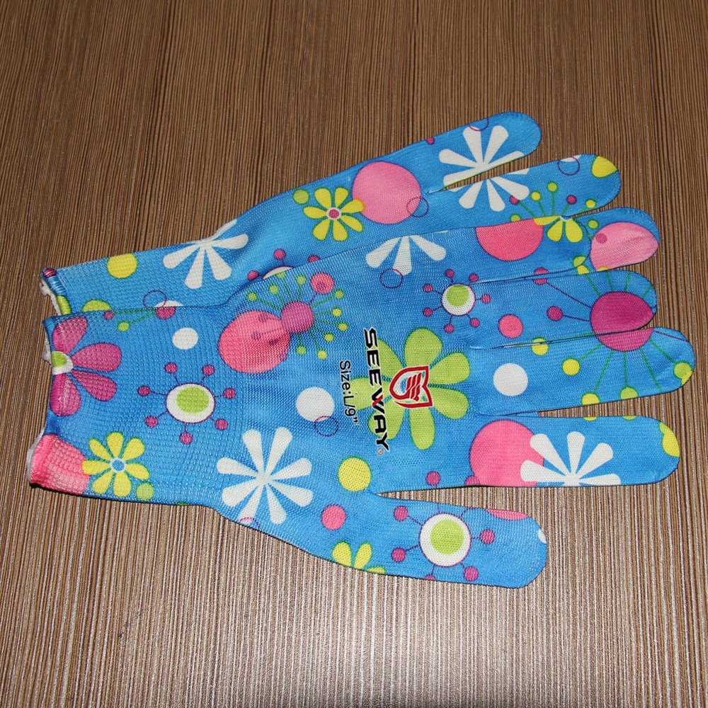 OEM 13 Gauge Polyester Liner Flower Printed Garden Gloves