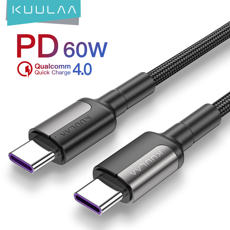 Kuulaa 0,5 м, 1 м, 2 м, 60 Вт PD + QC Быстрая зарядка 4,0 телефон Type-C Type C кабель для зарядки и передачи данных для Samsung Galaxy S10 S9