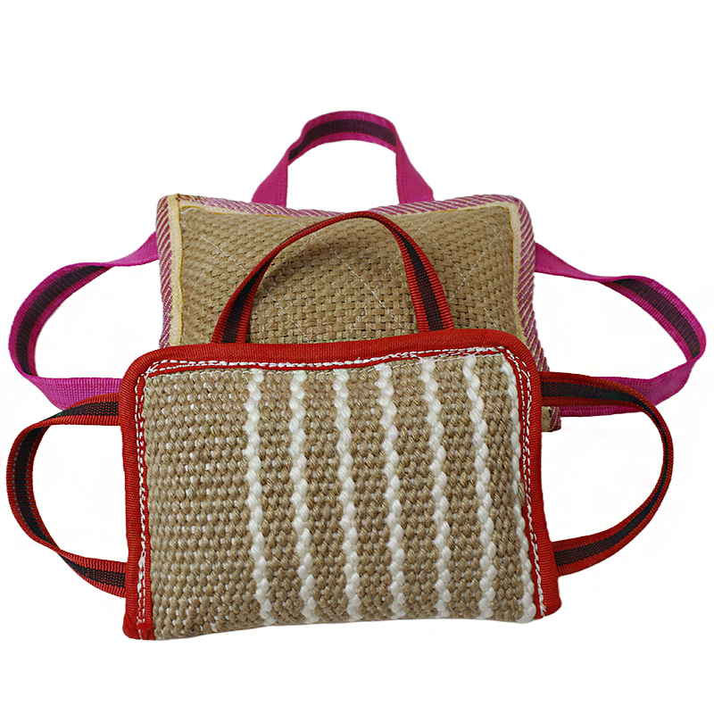 Hot selling 3 handle jute bite tug strong dog training bite pillow