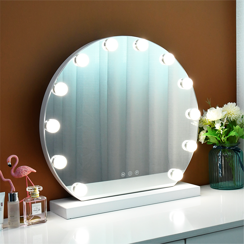 Wholesale Metal Frameless 12 pcs Bulbs Led Lights Hollywood Stand Round Vanity Makeup Table Mirror