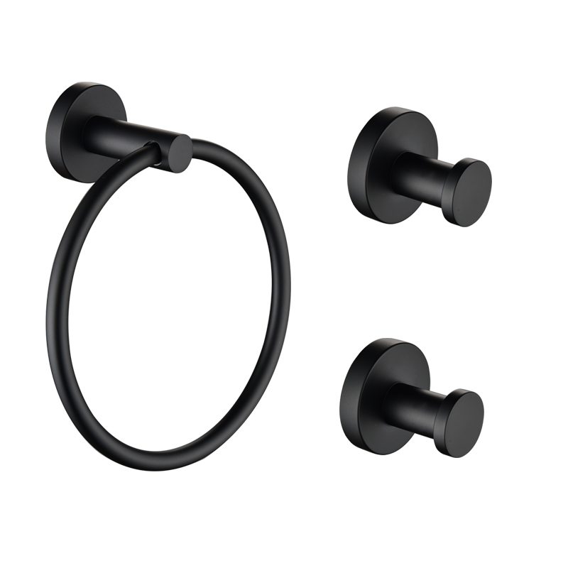 Bathroom 304 Stainless Steel Storage Wall Mounted Towel Ring Round Hook Set Matter Black OEM ODM Amazon Wayfair