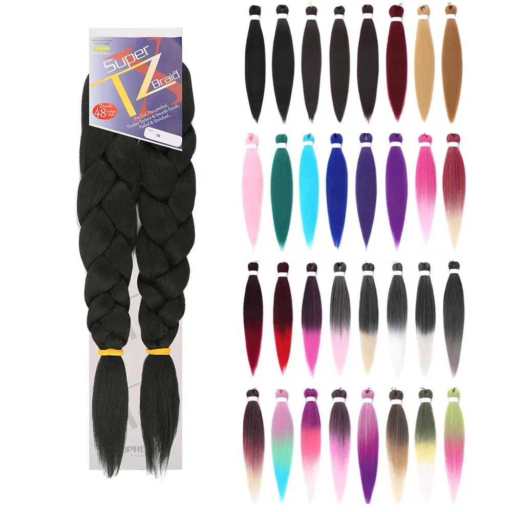 Free Sample Factory Price 48Inch Pre-Cut and Pre-Combed Expression Ombre Tz Braid Pre Stretched Synthetic Braiding Hair