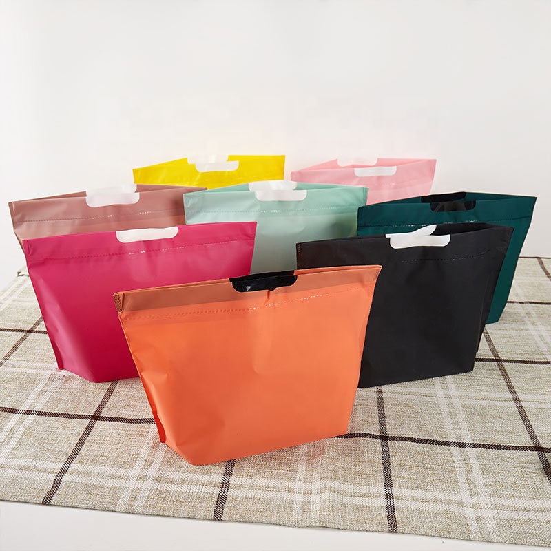 high quality customized plastic thank you bags black carrying bag with handle