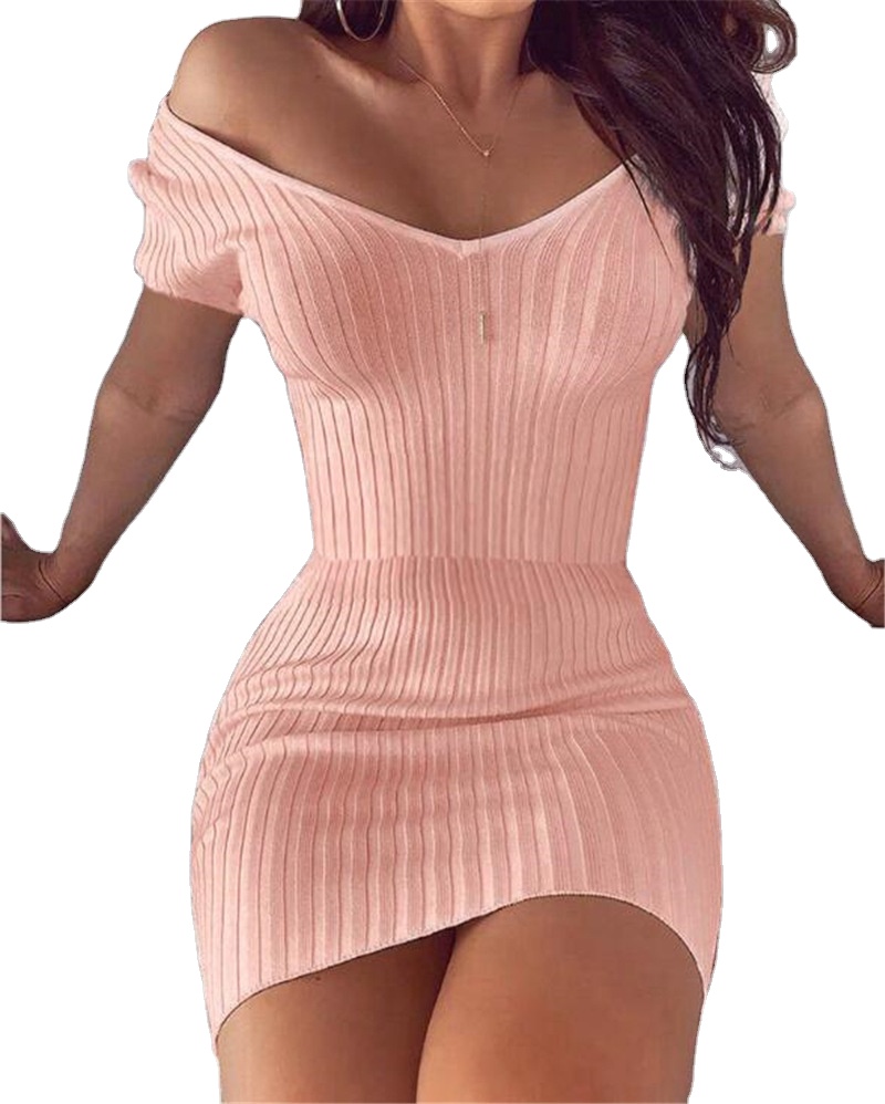 2021 Spring Wish Pit Dress Sexy temperament V collar pure color slim dress