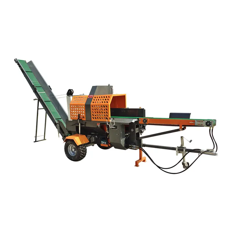 Firewood splitting machine with hydraulic controlled log saw and wood fixing device