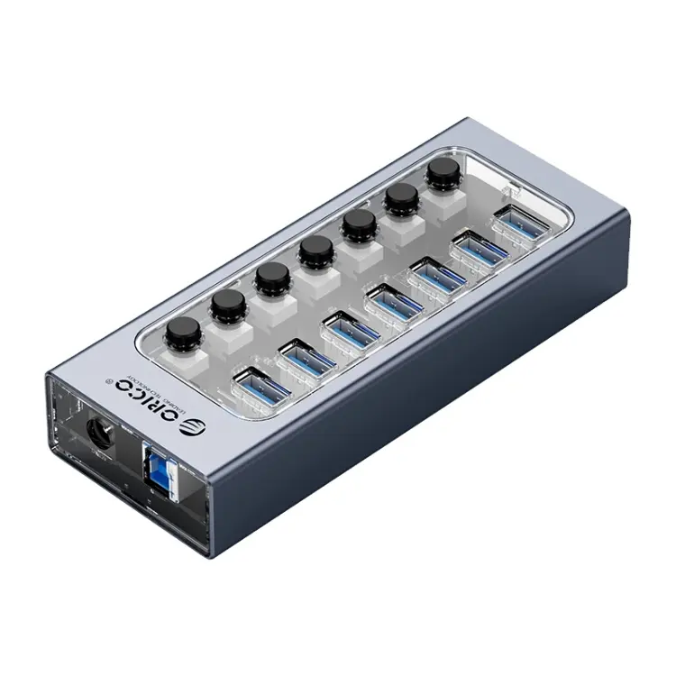 ORICO AT2U3-7AB-GY-BP 7 In 1 Aluminum Alloy Multi-Port USB HUB with Individual Switches