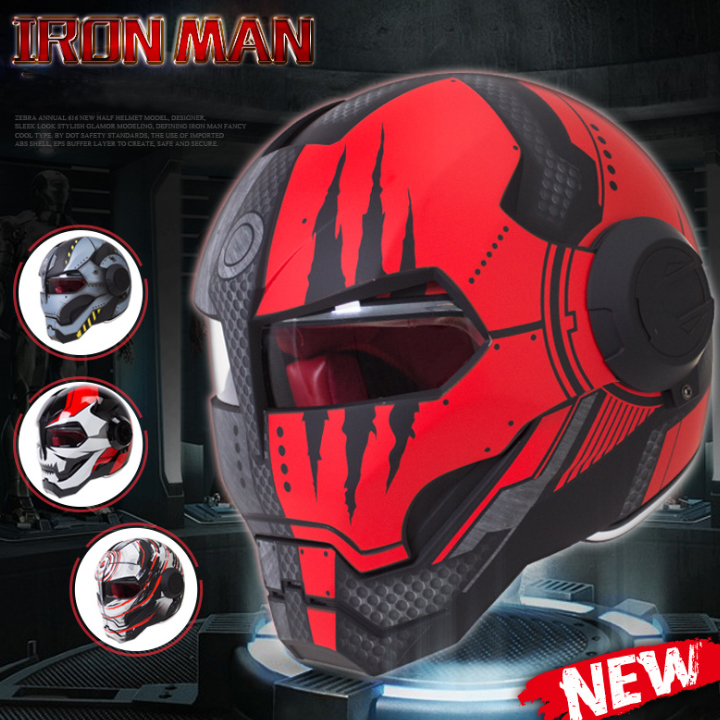 Full-Face Male Locomotive Personality Retro All Cross Country Alien Ghost Cool Iron Man Motorcycle Ironman Helmet