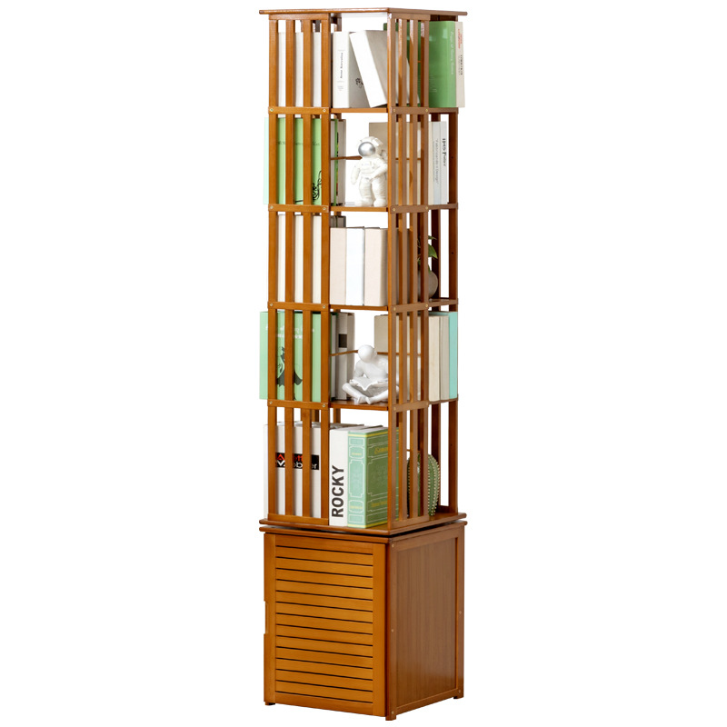 360 Degree Rotatable Kids Bookshelf Living Room Simple Bamboo Bookcases And Standing Spinning Multilayer Shelves For Sale SJ006