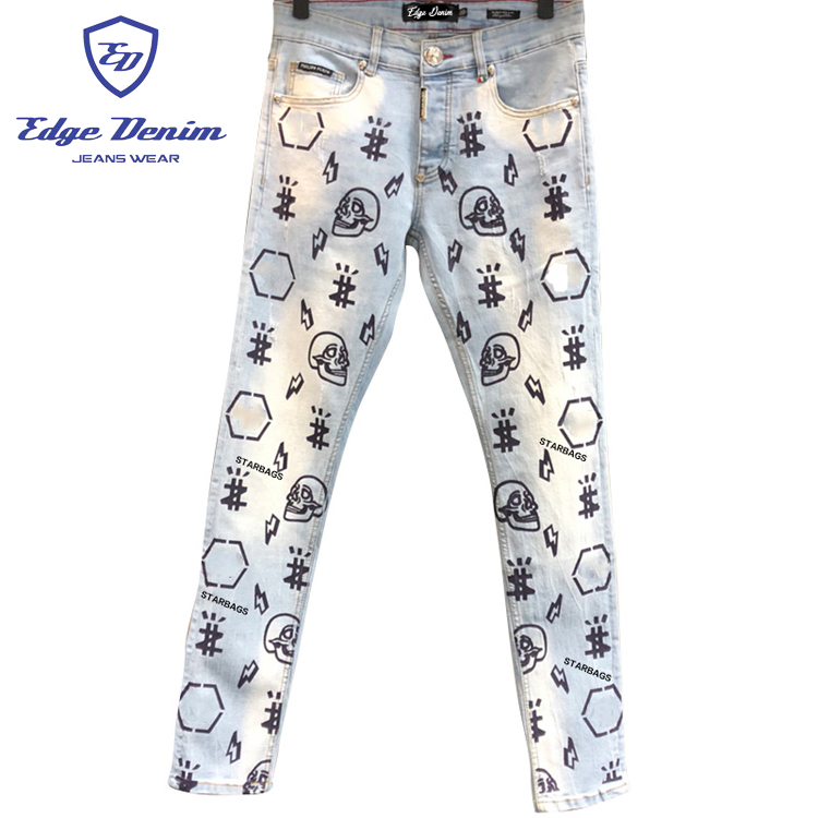 Edge Denim 2020 модные стильные светлые облегающие брюки дизайнерские мужские джинсы с принтом