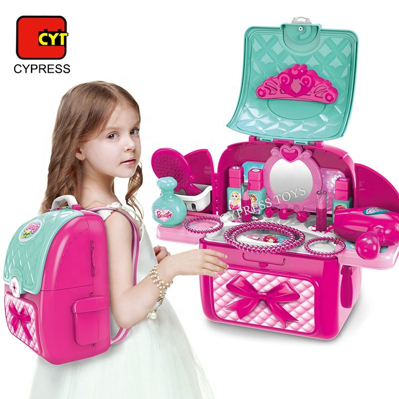Amazon Top Sell Maquiagem Infantil Backpack Mirror Dresser Girls Set Toys Pretend Play Makeup Set Toys For Girls