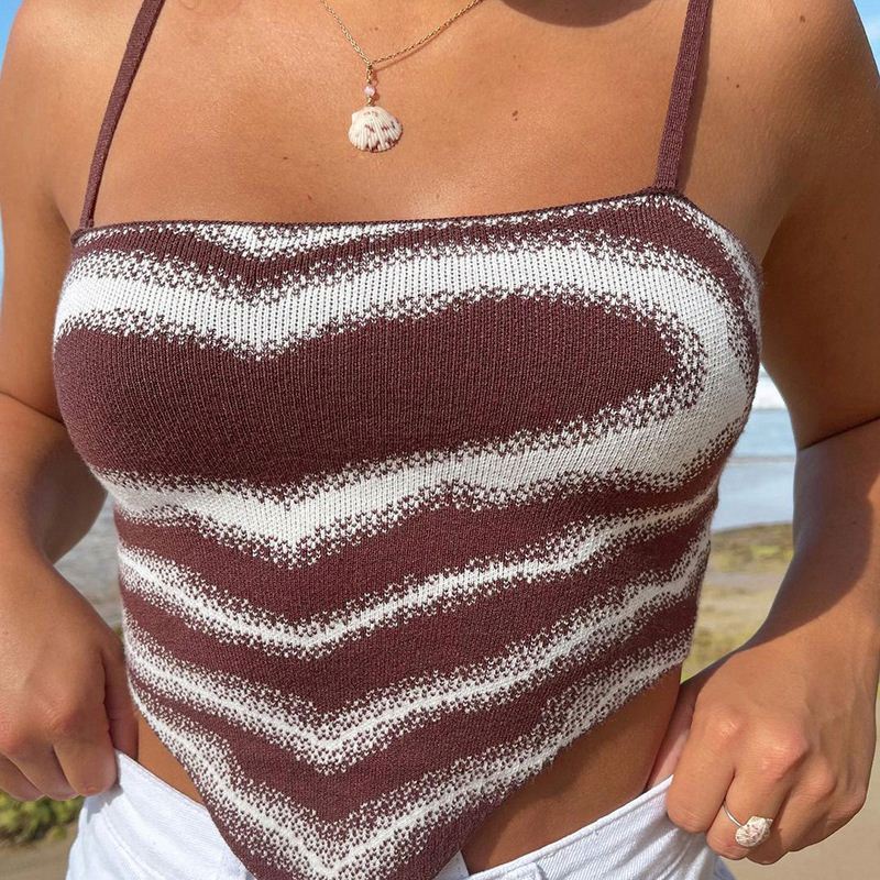 Heart 2021 Summer Y2K Crop Top Knit Women Brown Sexy Backless Sleeveless Red Beach 90S Off Shoulder Casual Tank Tops