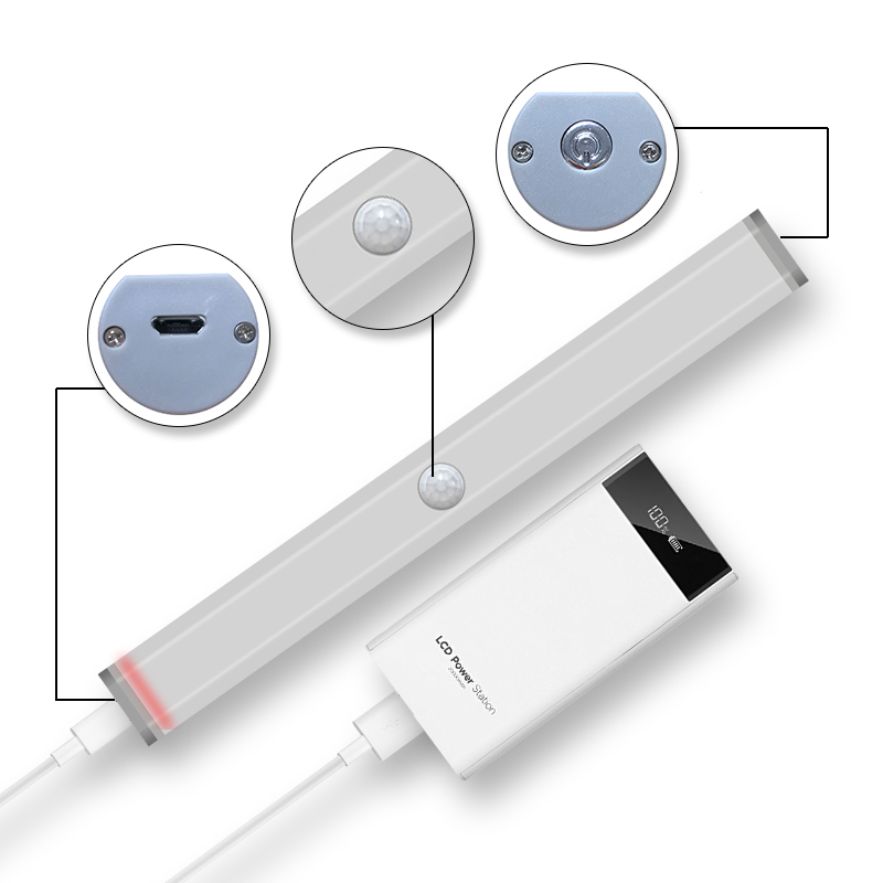 Горячая Распродажа, новая версия, USB Перезаряжаемый автоматический датчик движения, 297 мм, 48 светодиодов, ночник для коридора, спальни, кабинета, туалета, освещение