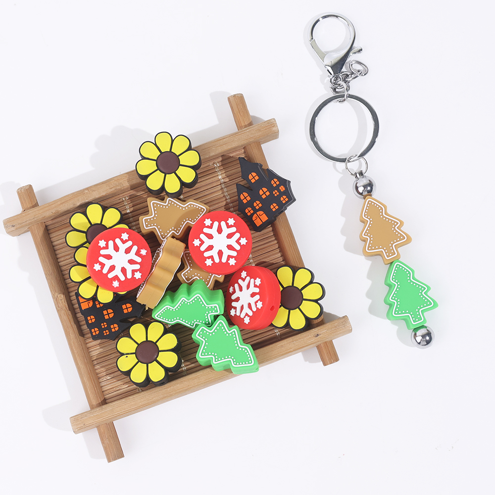 Food Grade Soft Silicone Beads Bulk Wholesale Diy Keychain Teething Chains Spacer Christmas Beads For Pens Jewelry Making Crafts