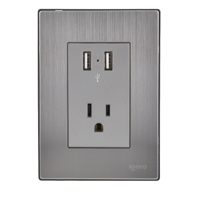 110V 220V 2,1 Ампер usb высокого класса, металлические нержавеющая сталь электрическая розетка с защитой от завода производителя