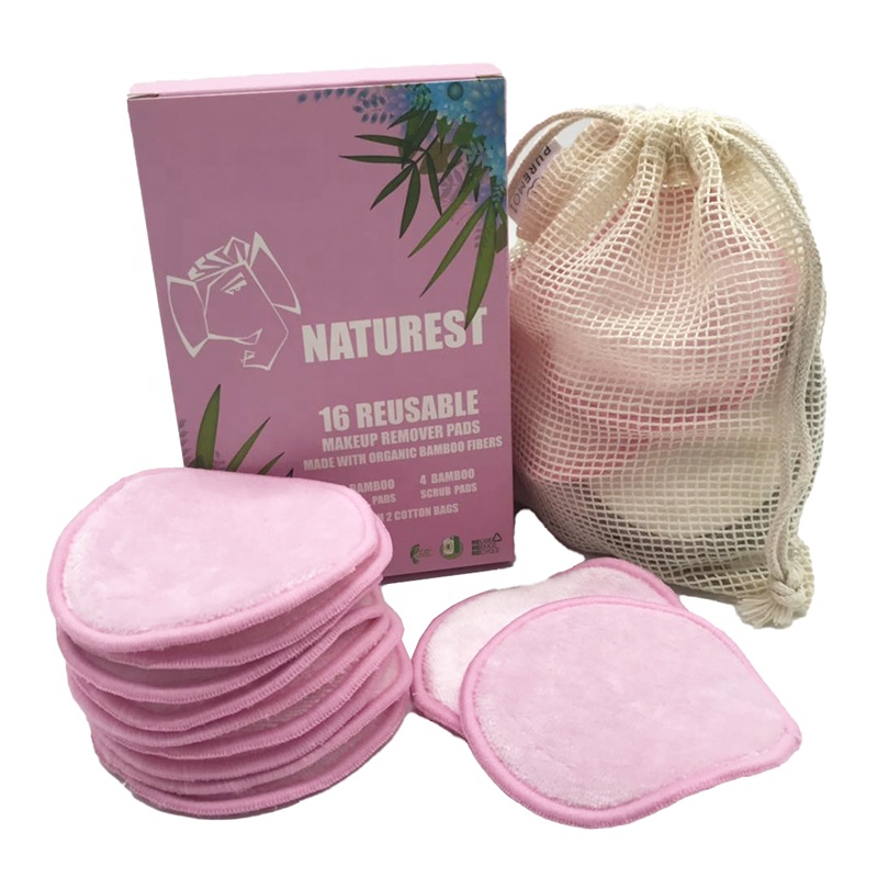 Wholesale face and eyes deep cleaning organic cotton bamboo rounds makeup remover pads 12pcs