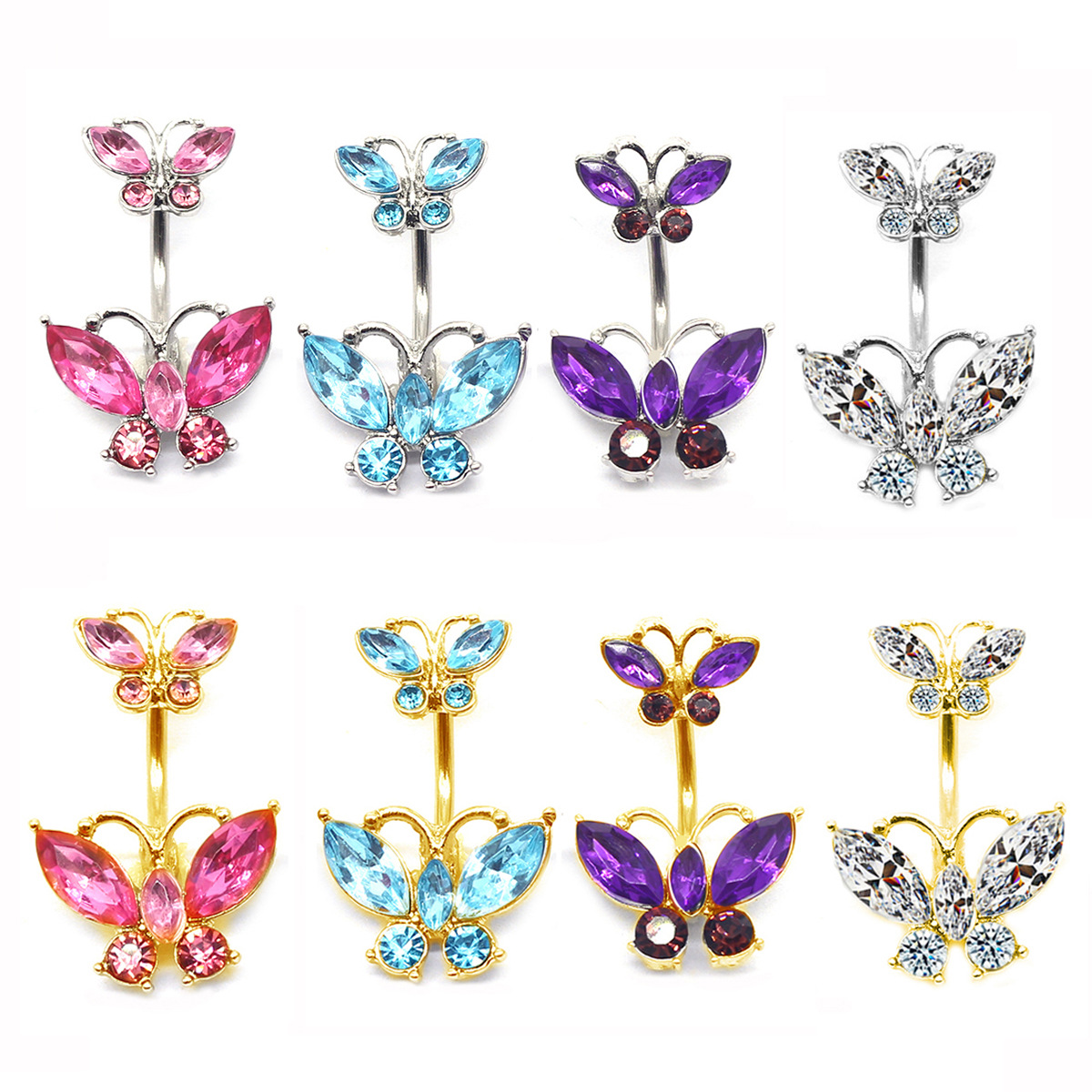 Hot Sale Navel Jewelry Belly Ring For Women Girls With Diamond Butterfly Dangle
