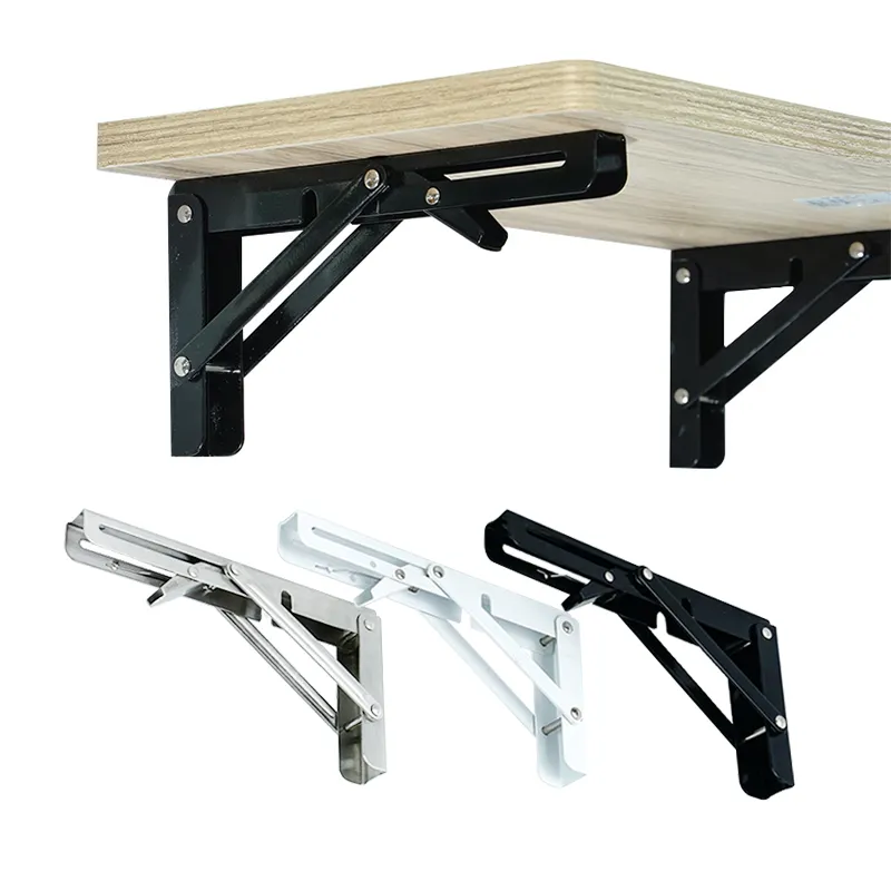 Hot Sale Black DIY Wall Mounted Table Shelf Brackets 8 Inch To 20 Inch Stainless Steel Brush White Metal Folding Shelf Bracket