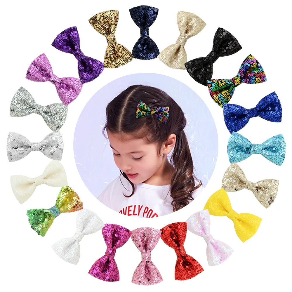 20pcs 2.7inch Wholesale Sequin Knot Hair clip Bows Sequins Hair Clips for Hair Accessories